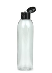 200 ml R-PET-Flasche transparent, Ø 45,8 mm, Klappverschluss schwarz