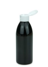 200 ml PET-Flasche schwarz, Ø 50,4 mm, Klappverschluss weiß