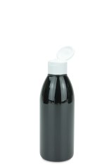 200 ml PET-Flasche schwarz, Ø 50,4 mm, Klappverschluss, Softline matt weiß