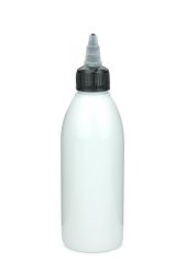 200 ml R-PET-Dosierflasche weiß, Ø 50,4 mm, On/Off-Verschluss (schwarz/transparent)