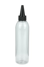 200 ml R-PET-Dosierflasche transparent, Ø 45,8 mm, Schraubkappe schwarz