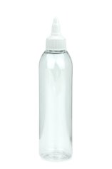 200 ml PET-Dosierflasche transparent, Ø 45,8 mm, On/Off-Verschluss weiß