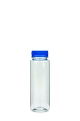 200 ml R-PET-Smoothie-Flasche transparent, Ø 48,0 mm, Verschluss blau