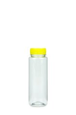 200 ml R-PET-Smoothie-Flasche transparent, Ø 48,0 mm, Verschluss gelb