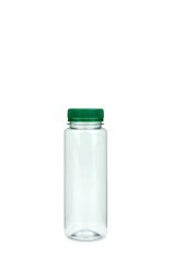 200 ml PET-Weithals-Smoothie-Flasche transparent, Ø 48,0 mm, Verschluss grün