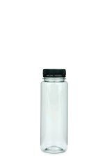 200 ml PET-Weithals-Smoothie-Flasche transparent, Ø 48,0 mm, Verschluss schwarz