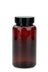 200 ml PET-Packer Schraubdose braun (45/400) – mit Schraubdeckel, Deckel schwarz, glänzend