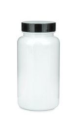 200 ml PET-Packer Schraubdose weiß (45/400) – mit Pressure-Sensitive-Einlage, Deckel schwarz, glänzend