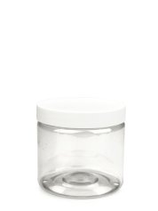 200 ml PET-Cylindrical Zylinderdose klar (70/400) – Deckel weiß, matt, Dichtkonus