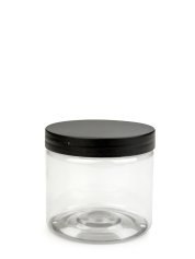 200 ml PET-Cylindrical Zylinderdose klar (70/400) – Deckel schwarz, matt, EPE-Einlage