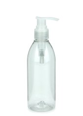 200 ml R-PET-Flasche transparent, Ø 50,4 mm, Seifenpumpe natur