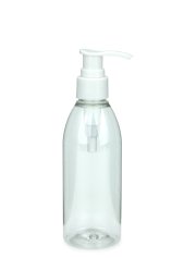 200 ml R-PET-Flasche transparent, Ø 50,4 mm, Seifenpumpe weiß