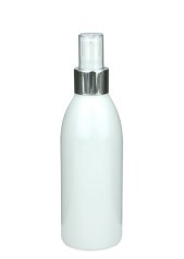 200 ml R-PET-Flasche weiß, Ø 50,4 mm, Lotionpumpe weiß/Metall