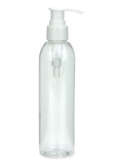 200 ml R-PET-Flasche transparent, Ø 45,8 mm, Seifenpumpe weiß