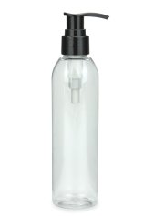 200 ml R-PET-Flasche transparent, Ø 45,8 mm, Seifenpumpe schwarz