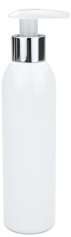 200 ml R-PET-Flasche weiß, Ø 45,8 mm, Seifenpumpe natur/Metall
