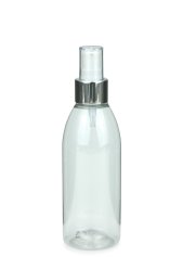200 ml PET-Flasche transparent, Ø 50,4 mm, Lotionpumpe weiß/Metall