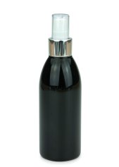 200 ml PET-Flasche schwarz, Ø 50,4 mm, Lotionpumpe weiß/Metall