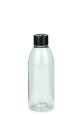 200 ml R-PET-Flasche transparent, Ø 50,4 mm, Schraubverschluss schwarz