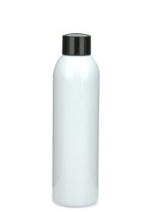 200 ml R-PET-Flasche weiß, Ø 45,8 mm, Schraubverschluss schwarz