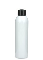 200 ml PET-Flasche weiß, Ø 45,8 mm, Schraubverschluss schwarz