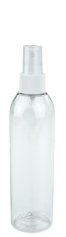 200 ml PET-Flasche transparent, Ø 45,8 mm, Sprühzerstäuber weiß, geriffelt