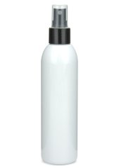 200 ml PET-Flasche weiß, Ø 45,8 mm, Sprühzerstäuber schwarz, glatt
