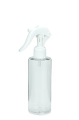 200 ml PETG-Flasche transparent, Ø 50 mm, Mini-Trigger-Sprühzerstäuber weiß