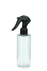 200 ml PETG-Flasche transparent, Ø 50 mm, Mini-Trigger-Sprühzerstäuber schwarz