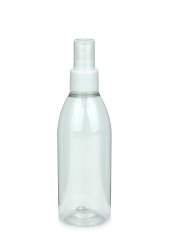 200 ml R-PET-Flasche transparent, Ø 50,4 mm, Sprühzerstäuber weiß