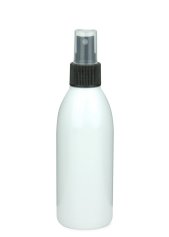 200 ml R-PET-Flasche weiß, Ø 50,4 mm, Sprühzerstäuber schwarz, geriffelt