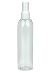 200 ml PET-Flasche transparent, Ø 45,8 mm, Sprühzerstäuber weiß, glatt