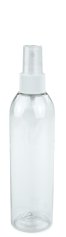 200 ml R-PET-Flasche transparent, Ø 45,8 mm, Sprühzerstäuber weiß, geriffelt