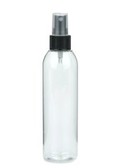 200 ml R-PET-Flasche transparent, Ø 45,8 mm, Sprühzerstäuber schwarz, geriffelt