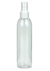 200 ml R-PET-Flasche transparent, Ø 45,8 mm, Sprühzerstäuber weiß, glatt