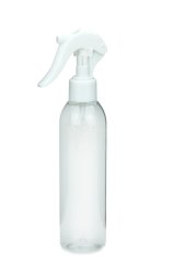 200 ml R-PET-Flasche transparent, Ø 45,8 mm, Mini-Trigger-Sprühzerstäuber weiß