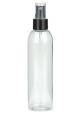 200 ml PET-Flasche transparent, Ø 45,8 mm, Sprühzerstäuber schwarz, glatt