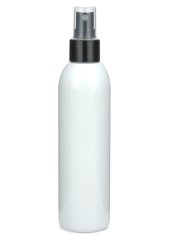 200 ml R-PET-Flasche weiß, Ø 45,8 mm, Sprühzerstäuber schwarz, glatt