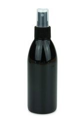 200 ml PET-Flasche schwarz, Ø 50,4 mm, Sprühzerstäuber schwarz, geriffelt