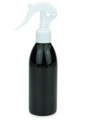 200 ml PET-Flasche schwarz, Ø 50,4 mm, Mini-Trigger-Sprühzerstäuber weiß, glatt