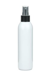 200 ml PET-Flasche weiß, Ø 45,8 mm, Sprühzerstäuber schwarz, geriffelt