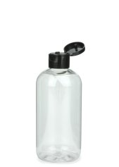 250 ml PET-Flasche transparent, Ø 58,0 mm, Klappverschluss schwarz