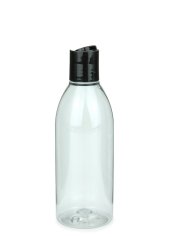 250 ml R-PET-Flasche transparent, Ø 54,5 mm, Disc-Top-Verschluss schwarz