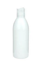250 ml R-PET-Flasche weiß, Ø 54,5 mm, Disc-Top-Verschluss transparent