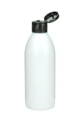 250 ml R-PET-Flasche weiß, Ø 54,5 mm, Klappverschluss schwarz