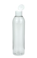 250 ml R-PET-Flasche transparent, Ø 49,0 mm, Klappverschluss, Softline matt weiß