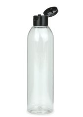 250 ml R-PET-Flasche transparent, Ø 49,0 mm, Klappverschluss schwarz