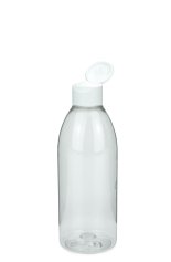 250 ml PET-Flasche transparent, Ø 54,5 mm, Klappverschluss, Softline matt weiß