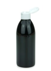 250 ml PET-Flasche schwarz, Ø 54,5 mm, Klappverschluss weiß