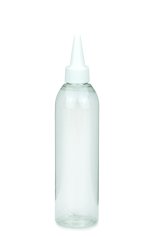250 ml R-PET-Dosierflasche transparent, Ø 49,0 mm, Schraubkappe weiß